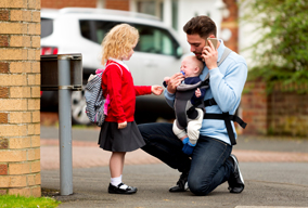 busy working dad with kids